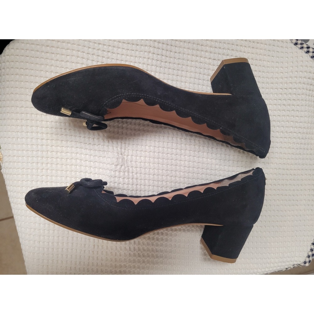 Kate Spade Marla Black Suede Scalloped Chunky  Heel Pumps Excellent Size 9.5M